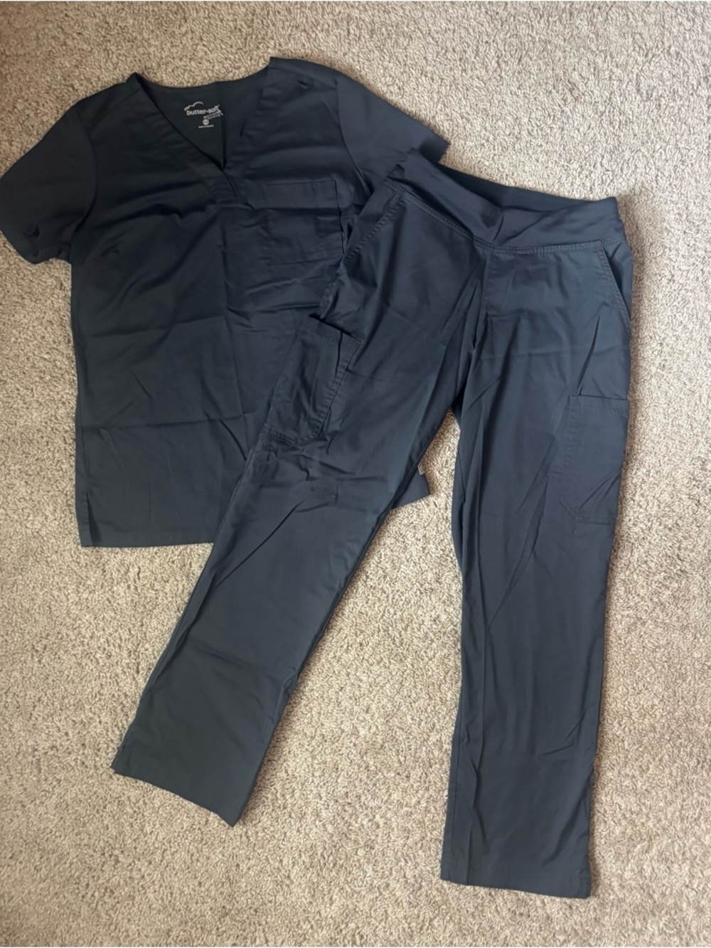 Butter-Soft Women's Pewter Straight Leg Scrub Pants and matching top